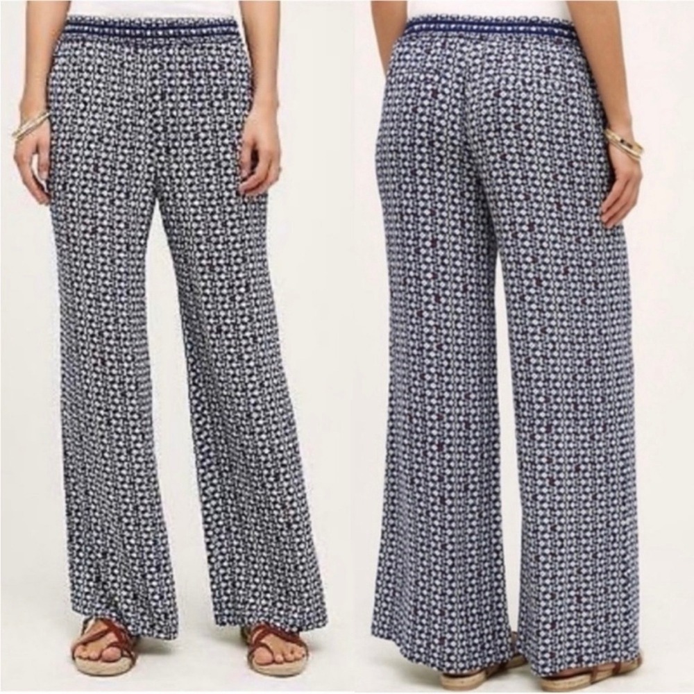 Anthropologie Hei‎ Hei Pants Womens Medium Blue Santa Clara Wide Leg Print Boho